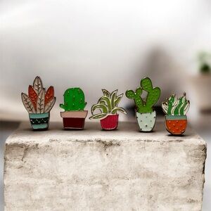 New Set of 5 Enamel Succulent Pins